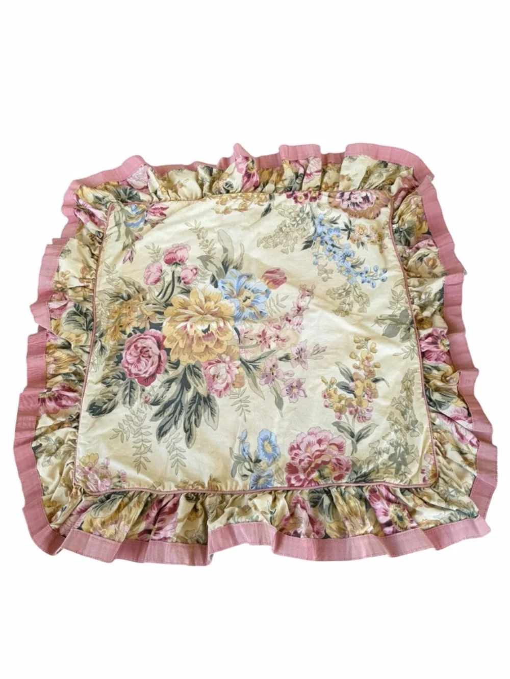 VTG Ralph Lauren Astor Tan Pink Floral Accent Pillow Covers 20x20 80s USA STAINS